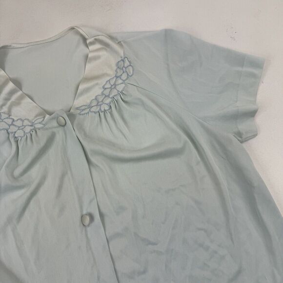 VTG Vanity Fair Blue Button Up Pajama Top Shirt Size 32 Nylon Antron III S/S - Picture 6 of 9